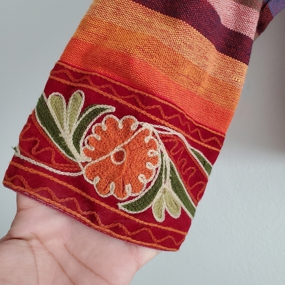 Tantrums Women Medium Rainbow Stripe Bohemian Embroidered Button Up Jacket - Picture 5 of 8